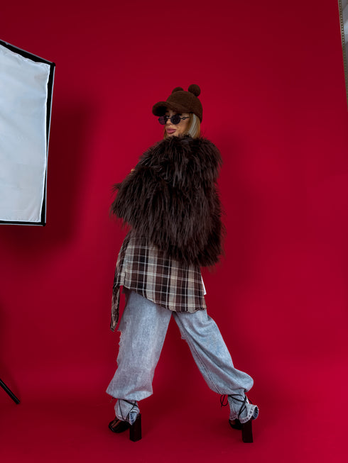 "CHILLY" LD04 artificial fur coat - choco